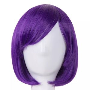 Fei-Show Bob Oblique Bangs Short Wavy Wigs Purple Synthetic Hairpiece